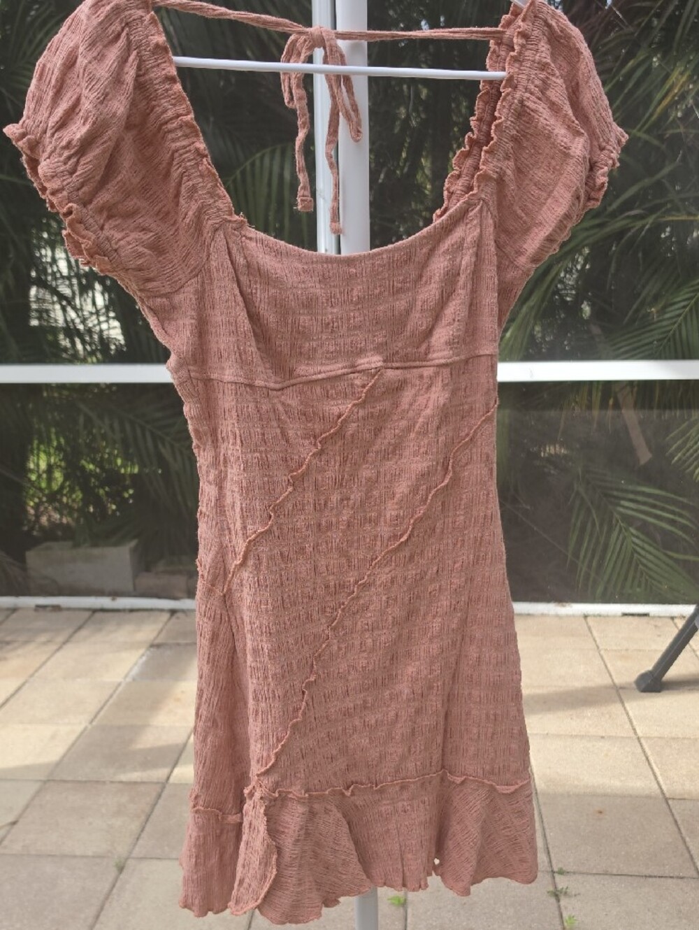 FREE PEOPLE 'Elle' Ruffled Asymmetrical Mini Dress - Cork